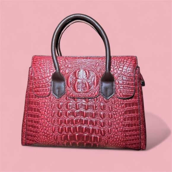 NWOT LiRenNiao Red Faux Croc Bag with Matching Wallet - Picture 1 of 8
